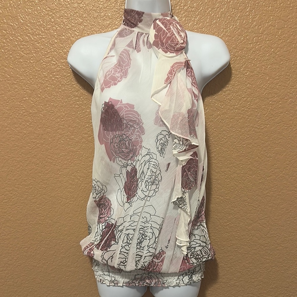 Floral Halter Top in Pink and Cream